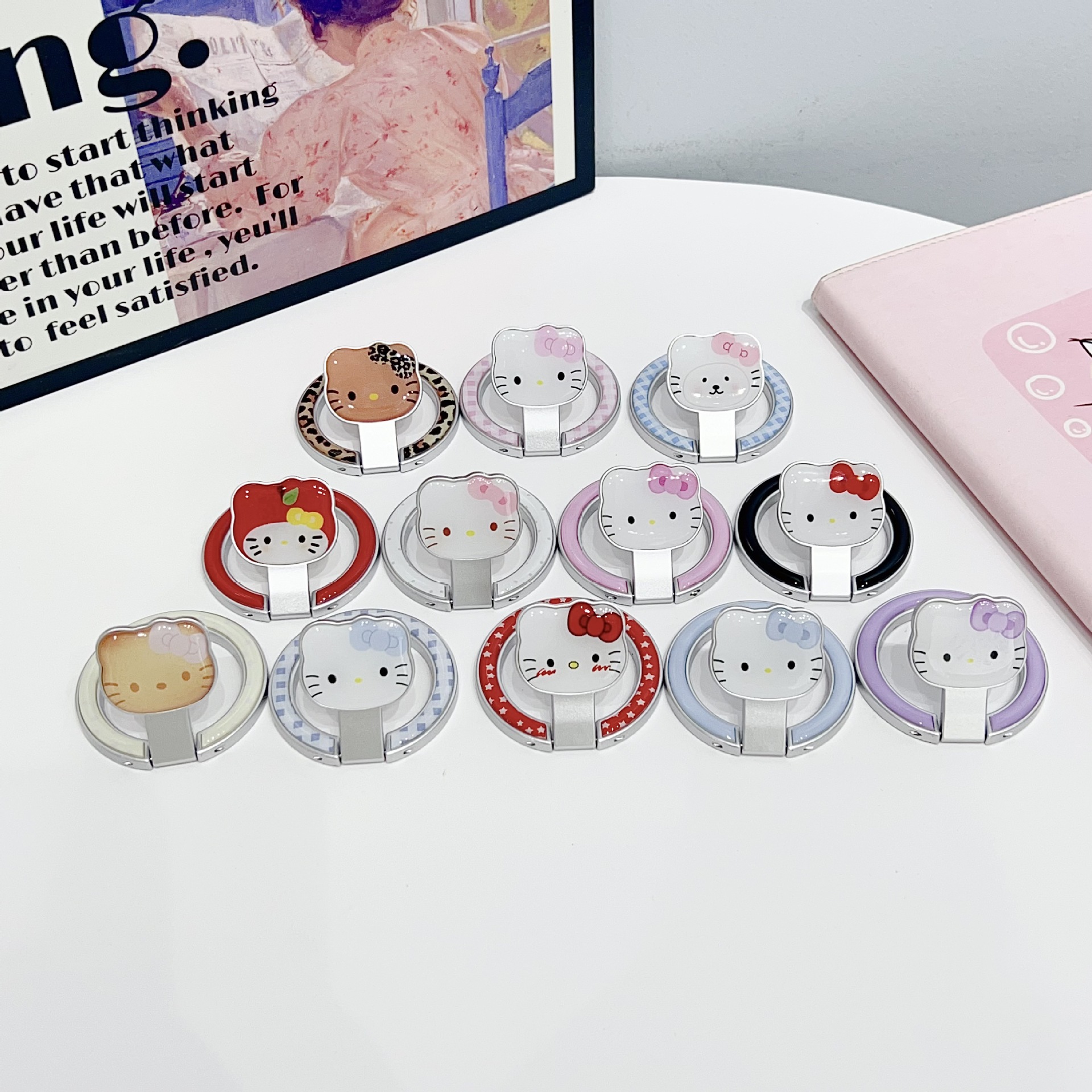 Metal Cat Head Cute Magnetic Holder 360 Degree Rotating Heart Portable Mobile Phone Foldableing Cartoon Mobile Phone Holder Ring