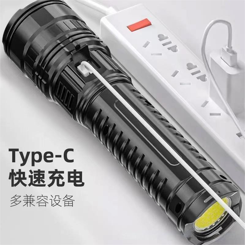 Montañismo linterna fuerte luz recargable de larga duración resistencia durable al aire libre Super brillante correa de mano linterna de doble uso