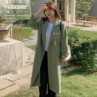 Autumn New plus size women's clothing chubby girl elegant Hong Kong style mid-length trench coat 120020