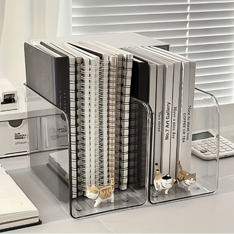 Transparent acrylic bookshelf desk organizer book stand desktop book stopper document book storage box gadget