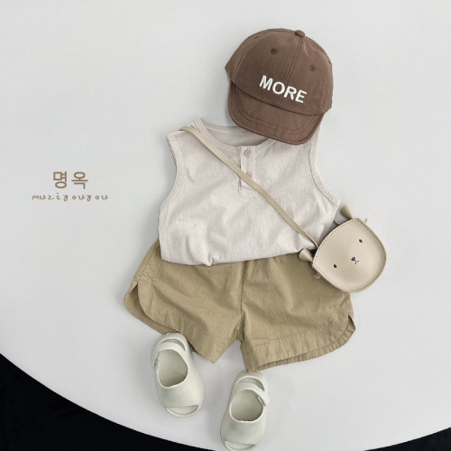 Good for daily wear~Baby vest 2024 summer Korean style sleeveless T-shirt tops for boys and girls, children's forest style children's clothing trend