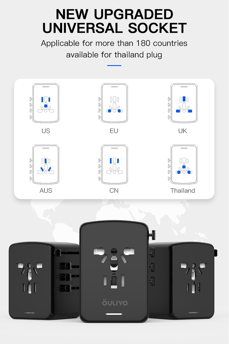 Adaptor de calatorie universal, WALALLA, incarcare rapida PD 35W, 3 porturi USB-A, 2 porturi USB-C, Negru Glossy 7 adaptor de calatorie (6).jpg