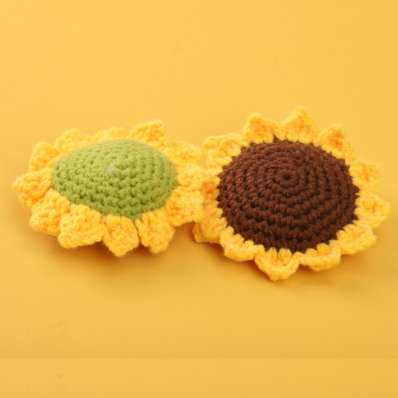 手かぎ針編みスマイリーフェイスひまわりヘッド 10cm ひまわり完成ウール模擬花ジュエリーアクセサリー在庫あり|undefined