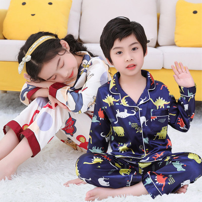 children Borneol pajamas suit new pattern children Home Furnishings CUHK Silk like Long sleeve Thin section Cardigan Children's clothing