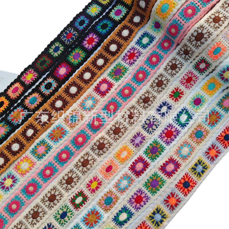 Imitation Hand-Crocheted Plaid Sunflower Ethnic Style Lace Ribbon Crochet Accessories Imitation Hand-Crocheted