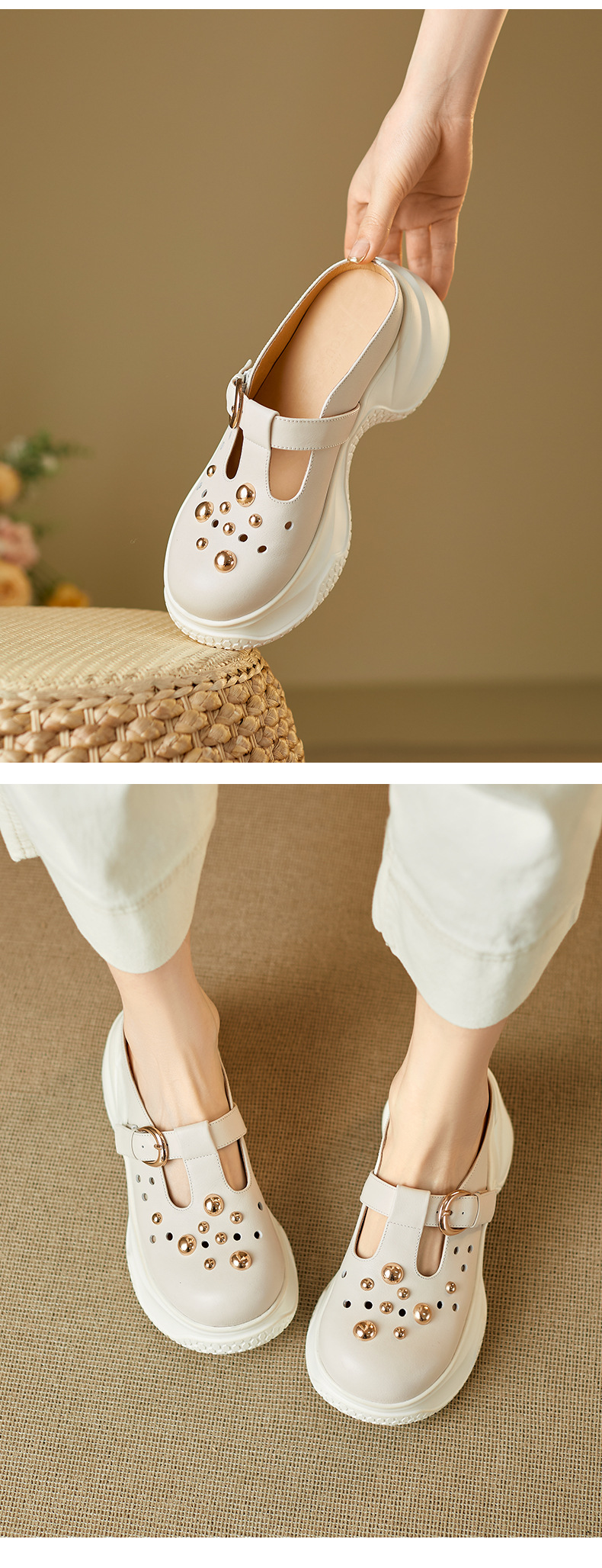 Dép sandal nữ quai chữ V đế dày bít mũi phong cách trẻ trung — đen chi tiết 8