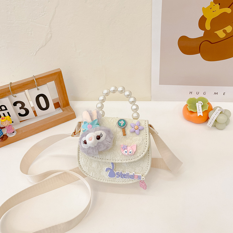 Bolso oblicuo de los niños de estilo coreano princesa estilo occidental bolso de hombro de dibujos animados conejito perla bolso niñas fuera monedero