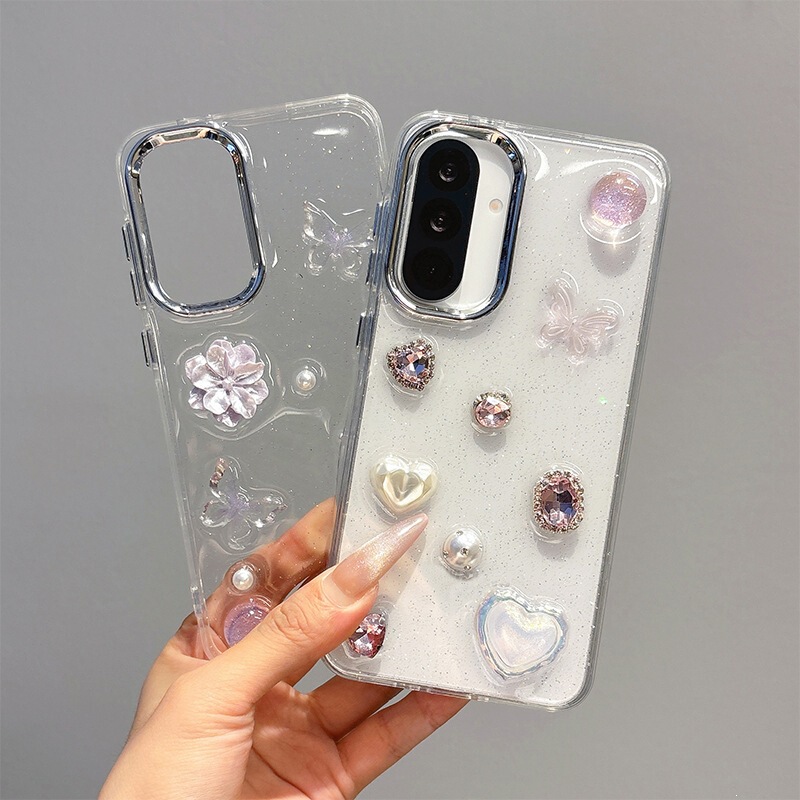 Suitable for Samsung S26Ultra Rhinestone Gemstone Phone Case A07 Heart-Shaped S25 Transparent Glitter Resin S24 Women's Model