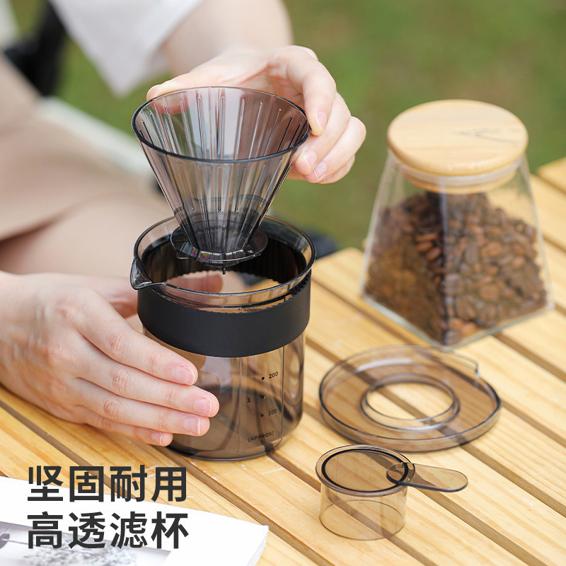 跨境三合一咖啡机手冲咖啡壶带刻度食品级加厚玻璃咖啡杯旅行露营|undefined