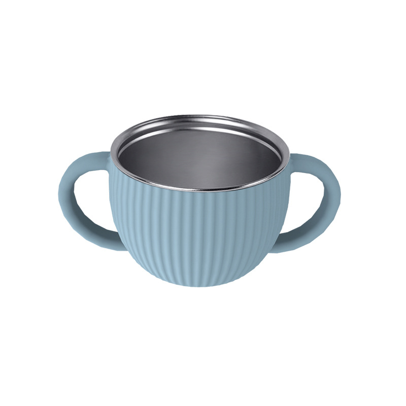 Venta directa de fábrica, vajilla infantil de silicona y acero inoxidable, juego de vajilla creativo de acero inoxidable, tazón de silicona infantil.