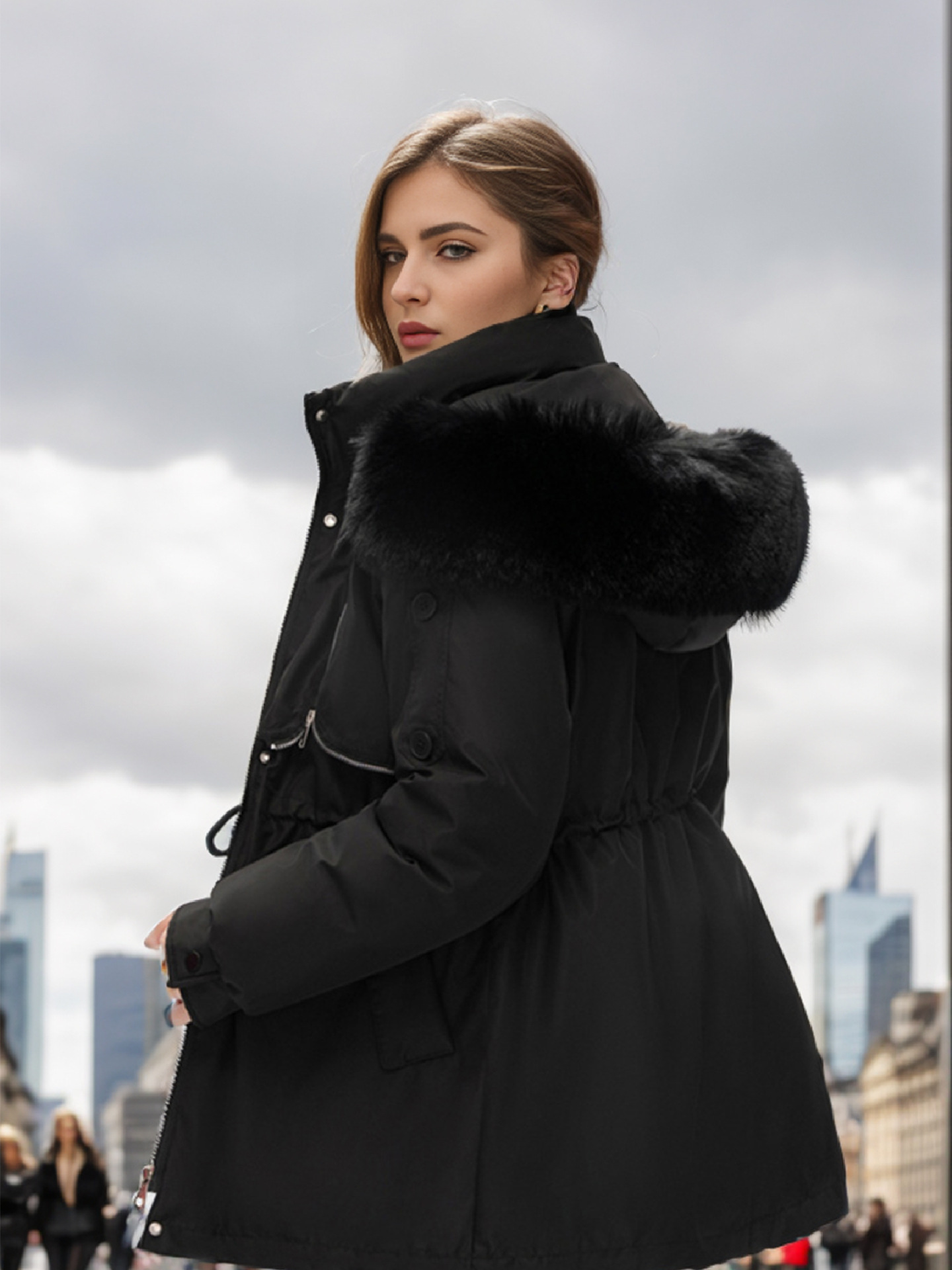 Damen Daunenjacke mit großem Pelzkragen, kurze Winterkleidung für Damen, neuer kleiner Overall, gepolsterter Mantel_voghion.com