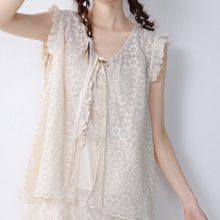 2025夏季新款日系文艺小清新木耳边蕾丝刺绣无袖马甲叠穿背心女装