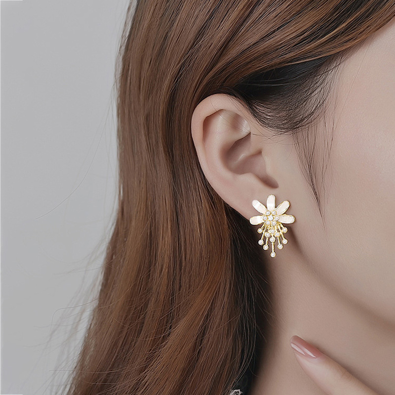Pearl Crystal Rhinestone Flower Earrings Ins Fashion Earrings display picture 8