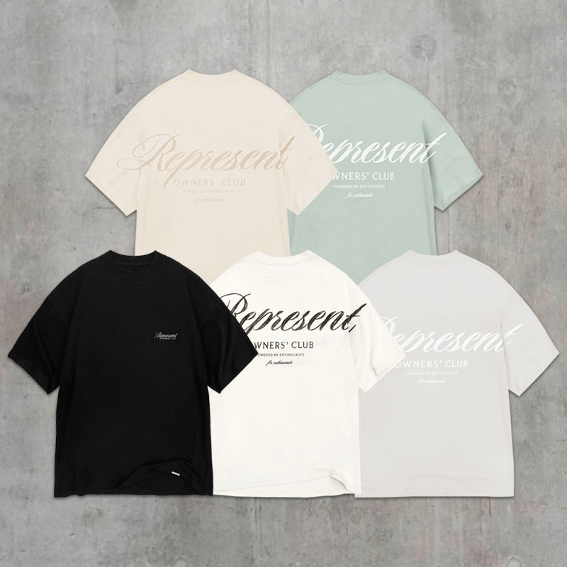 Represent Straw Letter Logo Print American Style High Street Summer New Unisex Loose Cotton Short-sleeved T-shirt for Men and Women