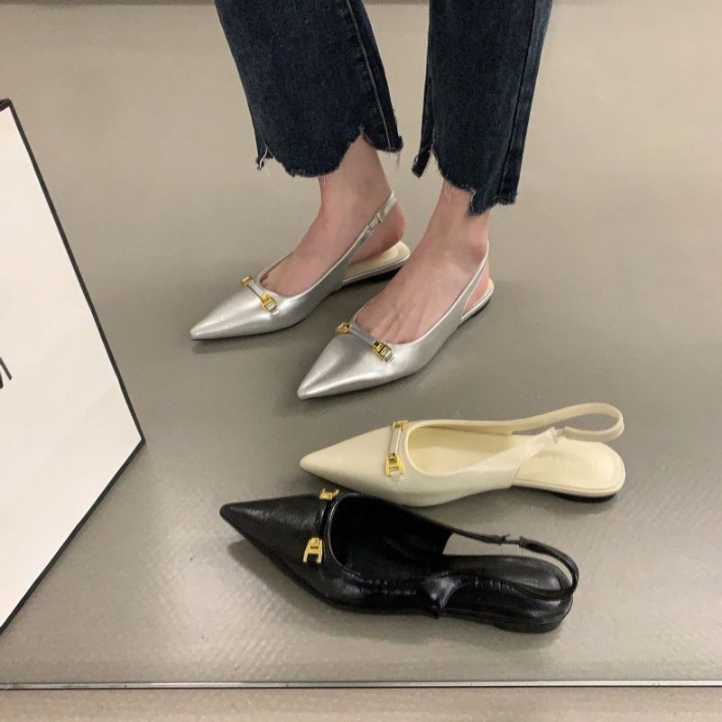 Silver Flat French-Style Closed-Toe Sandals, Fairy Shoes, 2026 New Summer Niche Design Pointed-Toe Single Shoes Silver Flat French-Style Closed-Toe Sandals, Fairy Shoes, 2026 New Summer Niche Design Pointed-Toe Single Shoes