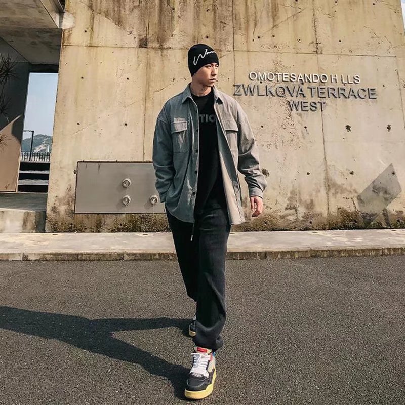 Primavera y otoño nuevo High Street retro PANA ropa de trabajo camisa de los hombres japonés suelta más tamaño marca de moda multi-Bolsillo cardigan