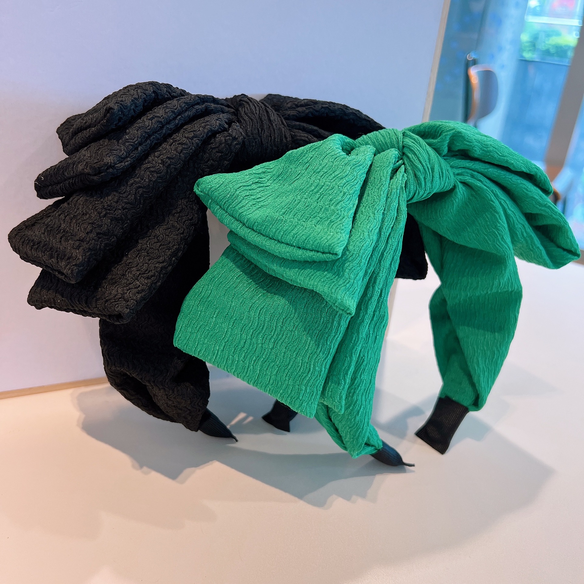 韓國設計師款～超大版蝴蝶結紋理感棉紗壓皺發箍高質感頭箍百搭