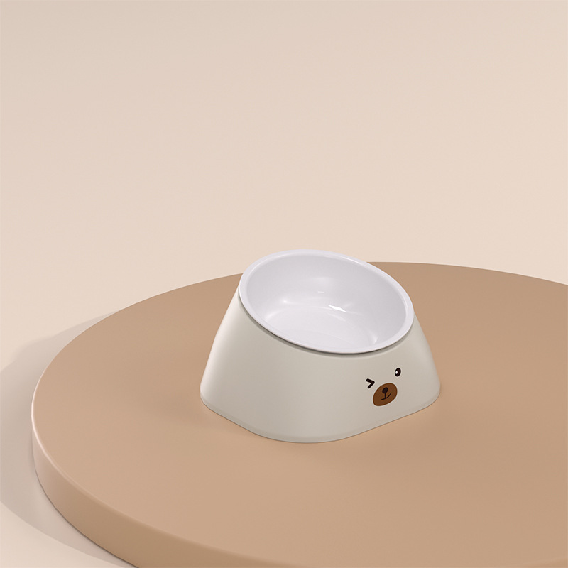 Cuenco de cerámica para gatos Cuenco para perros de acero inoxidable para proteger la columna cervical, boca oblicua, tazón doble, bebedero automático de comida lenta, tazón para mascotas tres en uno