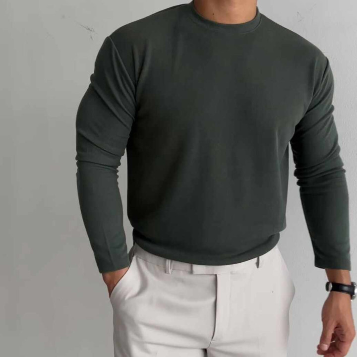 Men's Clothing Slim Fit Thermal Long Sleeve T-Shirt - Double-Layered Brushed Fleece For Warmth & Comfort - Crew Neck Base Layer For Casual_voghion.com