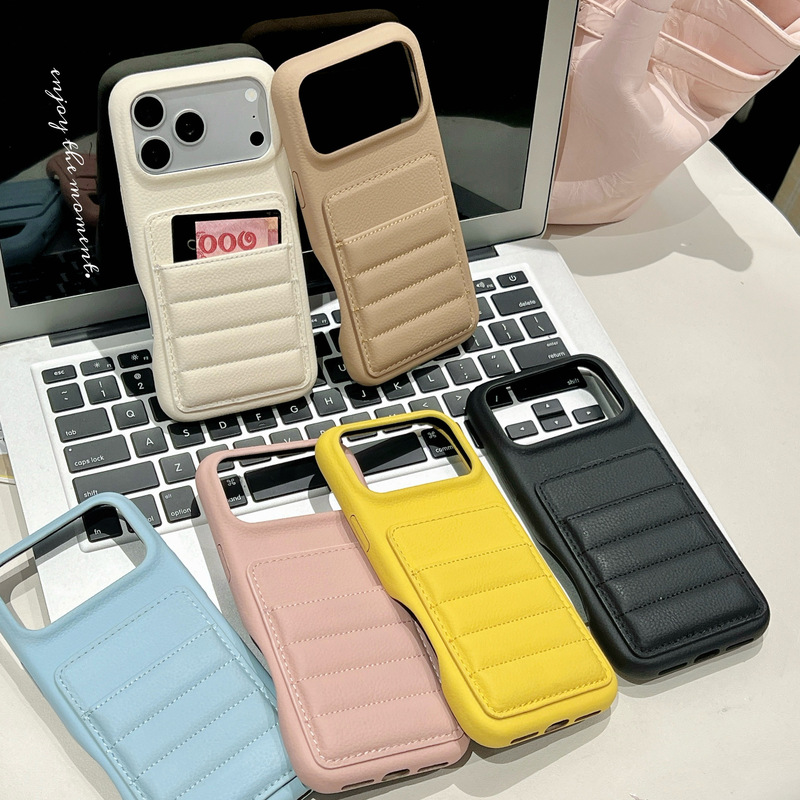 New down Jacket-Style Card Holder Suitable for Apple 17 Pro Max Phone Case iPhone 16 Lychee Pattern Card-Insert Protective Cover New down Jacket-Style Card Holder Suitable for Apple 17 Pro Max Phone Case iPhone 16 Lychee Pattern Card-Insert Protective Cover