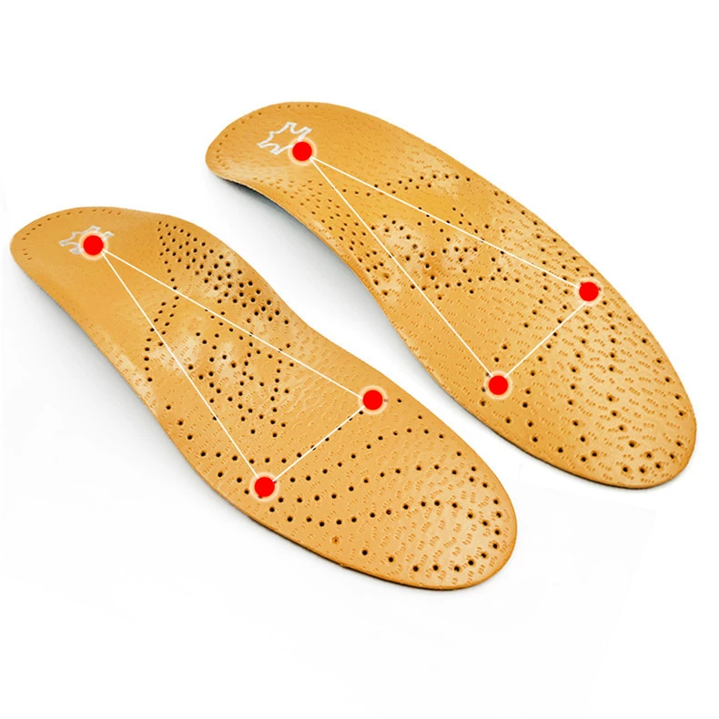 Leather corrective insoles, massaging support, full and half sizes, unisex 35–46