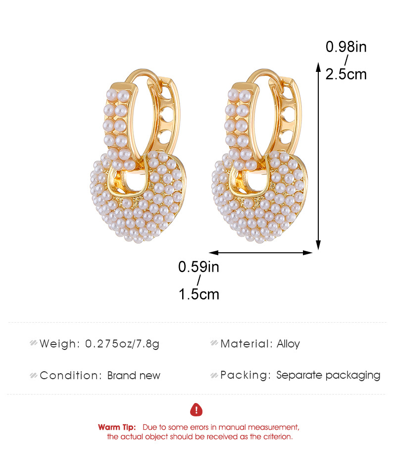 1 Paire Élégant Rétro Forme De Cœur Placage Incruster Alliage Perles Artificielles Des Boucles D'Oreilles display picture 1