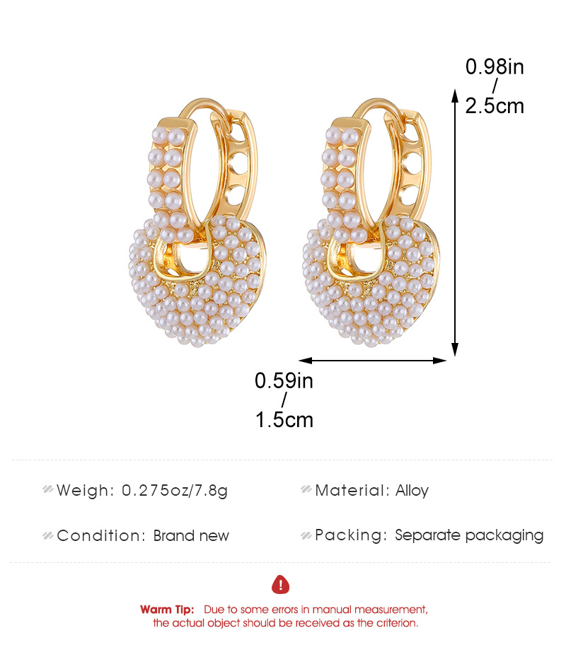 10g Weight Alloy Ear Needle Material Artificial Pearls Inlay Material Earrings Classification 1 Pair Elegant Retro Heart Shape Plating Inlay Alloy Artificial Pearls Earrings