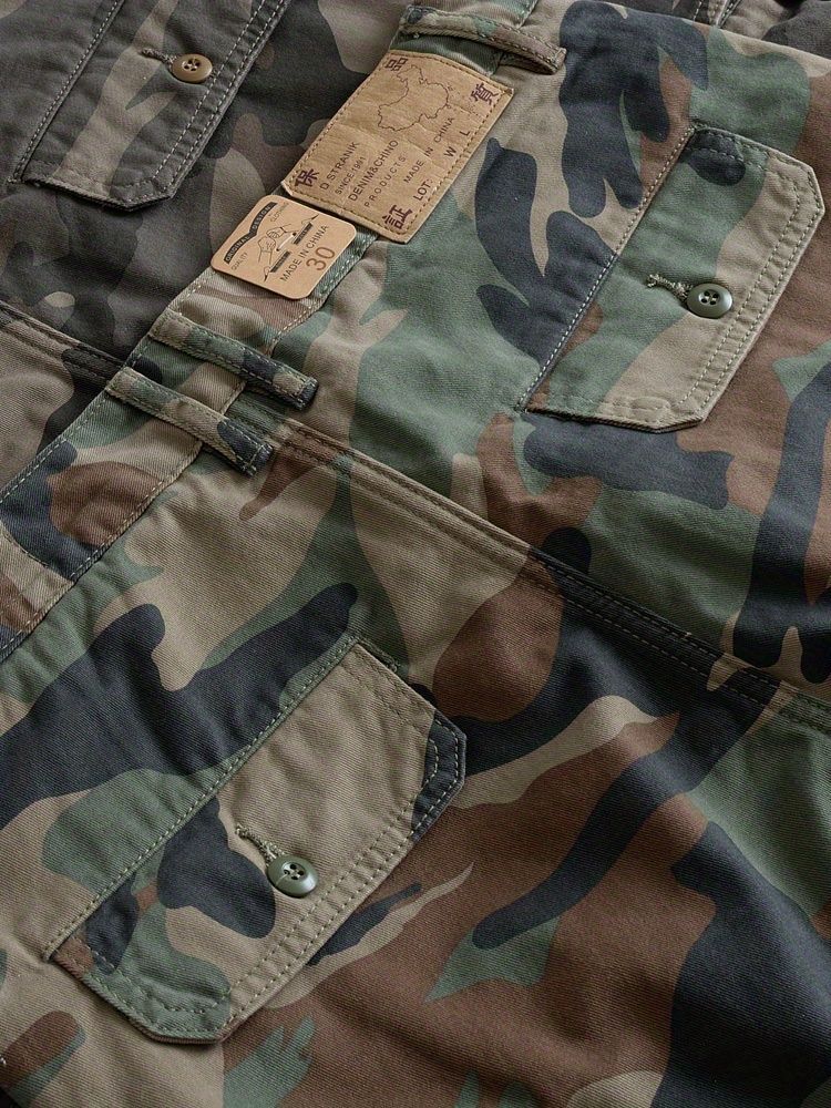 Pantalones de algodón pesado y sueltos americanos de bolsas de trabajo pantalones cortos retro para hombres pantalones casuales de camuflaje rectos