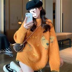 胖mm减龄显瘦复古橘色毛衣大码春秋慵懒加厚高级感韩系针织衫上衣