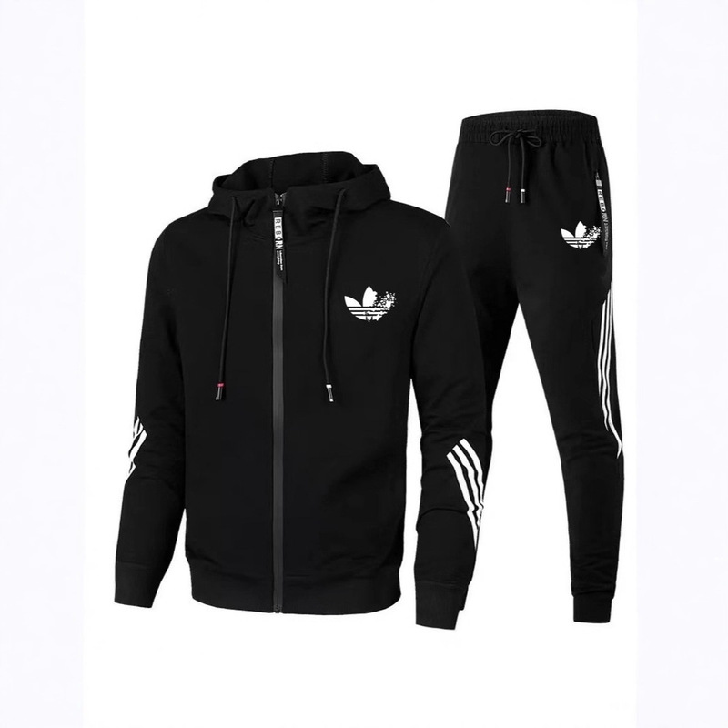 In stock, new cross-border spring/autumn men's hooded zip-up set, fashionable printed sportswear, stylish and casual two-piece outfit In stock, new cross-border spring/autumn men's hooded zip-up set, fashionable printed sportswear, stylish and casual two-piece outfit