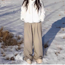 港风色阔腿棉裤女春夏宽松加绒加厚学生休闲百搭直筒长裤潮