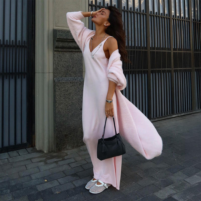 Imitation Mink Fur Knitted Sweater Cardigan European and American Style 2025 Autumn and Winter Long Mink Fur Cardigan Robe Lazy Style Loose Sweater Imitation Mink Fur Knitted Sweater Cardigan European and American Style 2025 Autumn and Winter Long Mink Fur Cardigan Robe Lazy Style Loose Sweater