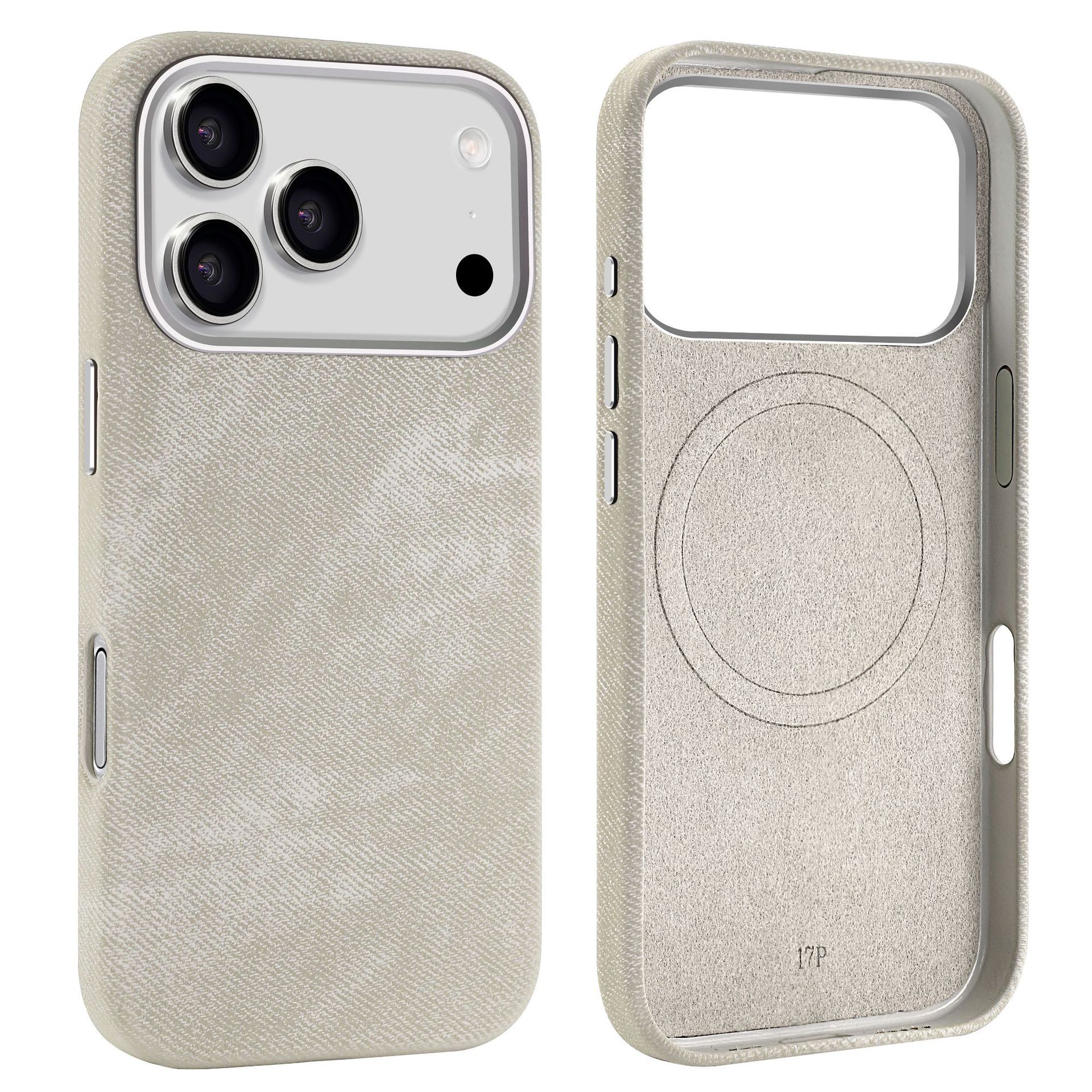 Ốp lưng điện thoại Apple 17 họa tiết nhung, hút từ mạnh, khung kim loại màu cam — màu đen, nâu, màu xám, cam chi tiết 15