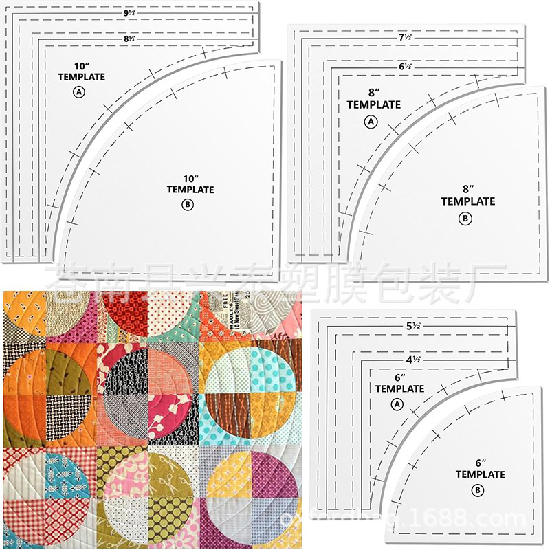 3-Piece Quilting Templates Large Quilting Patchwork Ruler Cutting Pattern Templates 1/ 4inch Crafts Sewing Tools
