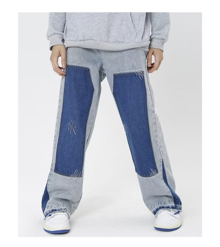Jean large à blocs de couleurs pour hommes, ample, droit, grande taille, marque tendance, pantalon sarouel rétro japonais, printemps et été_voghion.com