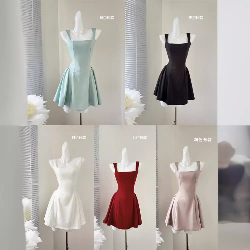 Internet Celebrity Same-style First Love Goddess Sweet Dinner Slimming Sling dress High-end A- line Skirt Summer Skirt