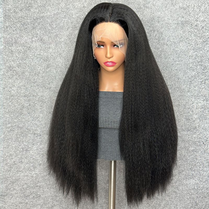 Peluca transfronteriza de moda europea y americana de las mujeres de fibra química sombrero negro de longitud media pelo liso yaki fabricante en stock
