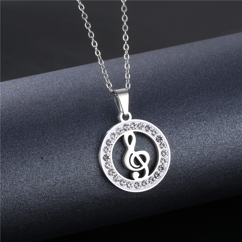 Simple Stainless Steel Musical Note Inlaid Rhinestone Necklace Wholesale Nihaojewelry display picture 3