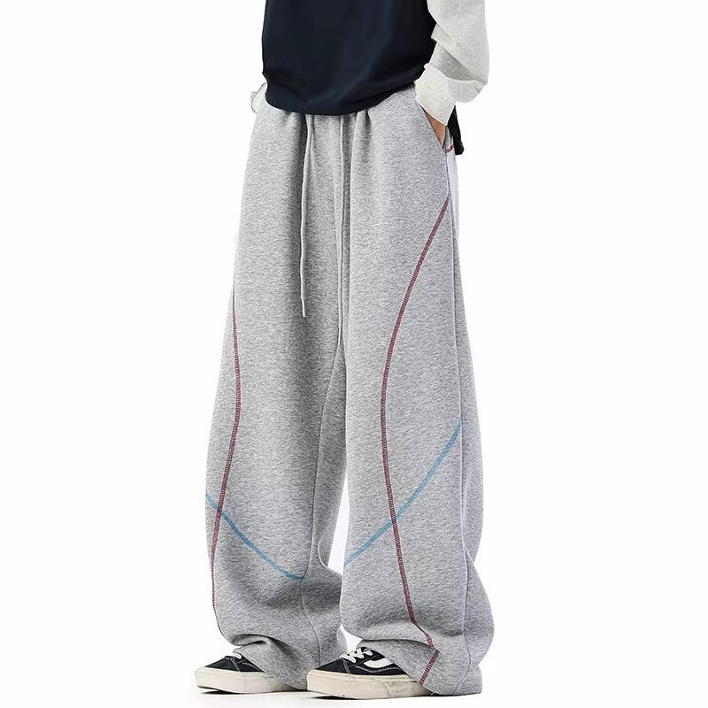 Gray Sweatpants Men Spring Summer New Straight Loose Drape Long Pants Korean Versatile Patchwork Sports Casual Pants Trendy