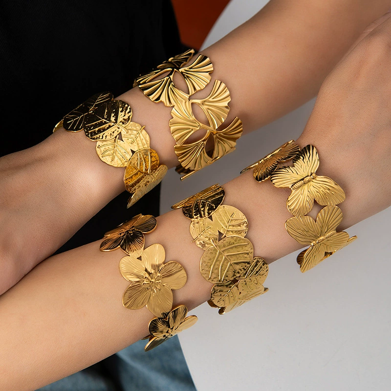 Легкий роскошный открытый браслет из нержавеющей стали, геометрический широкий нишевый дизайн, браслет, европейская и американская мода, популярные ювелирные изделия, оптовая продажа