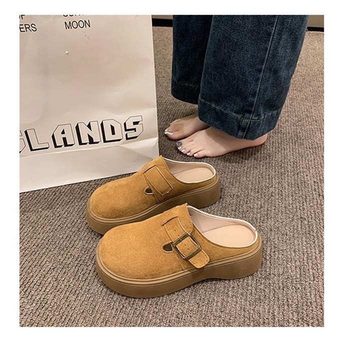 Zapatos retro Bocken de mujer primavera de 2026 nuevo fondo grueso de veludo un pie sin talón zapatillas image 1