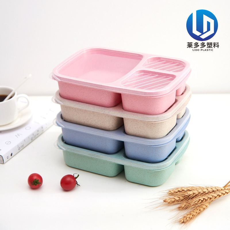 Fiambrera de paja de trigo con tapa de plástico, plato de comida para estudiantes, dormitorio, lonchera para trabajadores de oficina, lonchera portátil