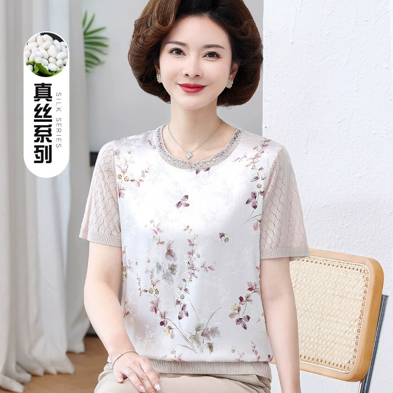 Летняя футболка с короткими рукавами для мамы шелковая рубашка