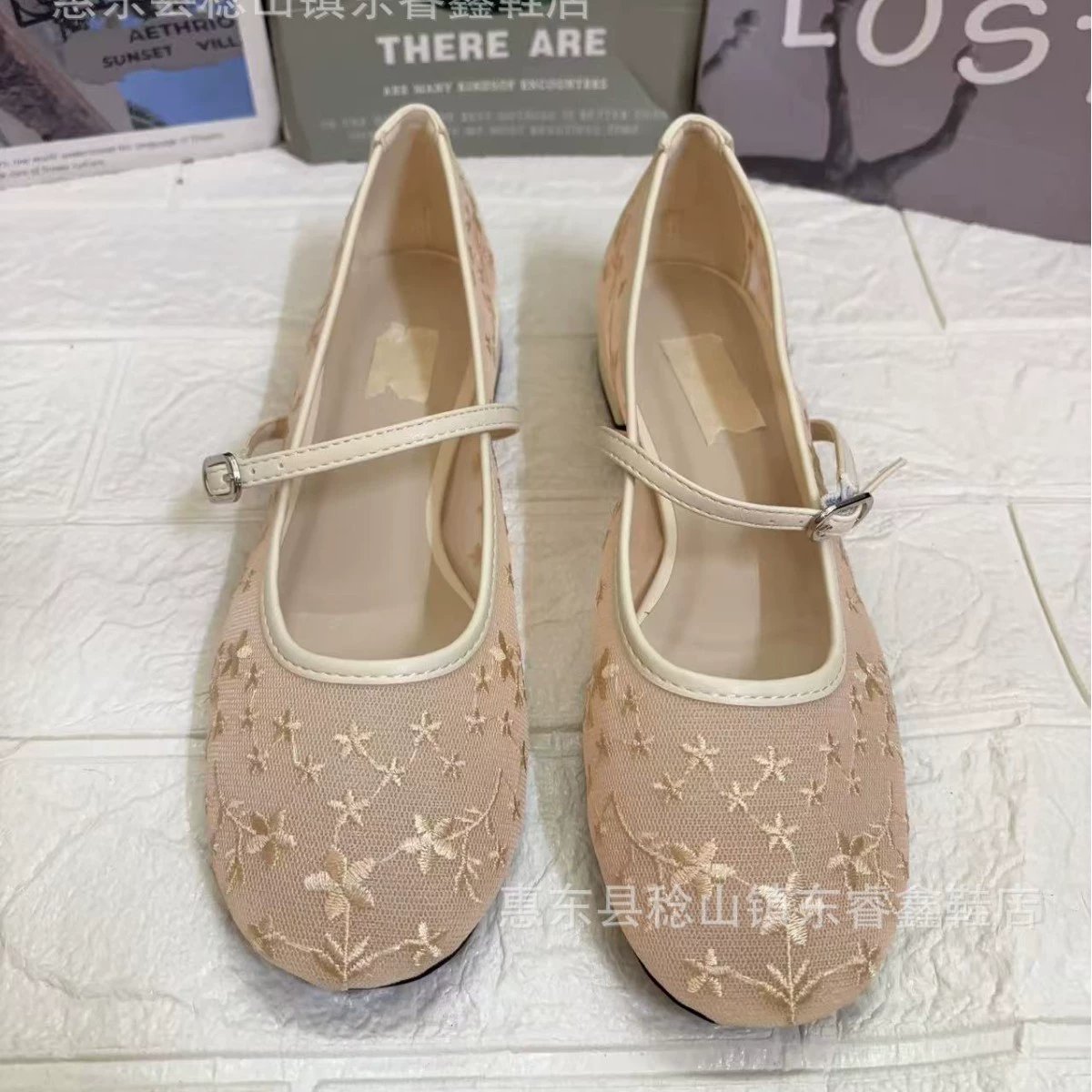 Балетки для улицы, размер C25, новая весенняя модель, сетчатые с вышивкой в виде цветов, неглубокий круглый носок, женские туфли на плоской подошве, дышащие.