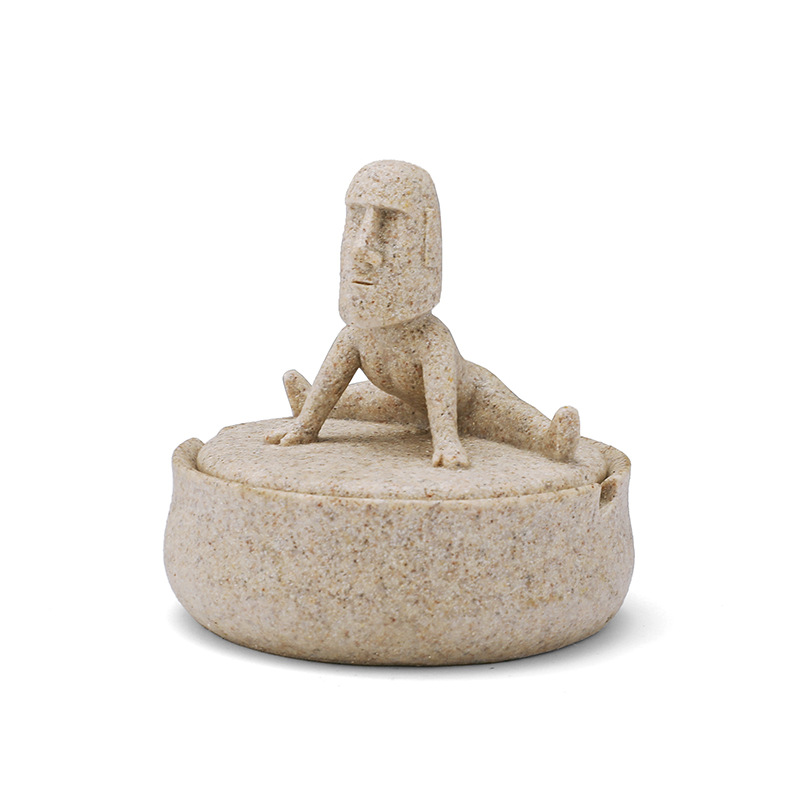 국경 간 새로운 MOAI 재떨이 이스터 아일랜드 스톤 헤드 개인화 된 재떨이 창조적 인 요가 재떨이 뚜껑