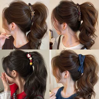 牛仔蝴蝶结香蕉夹竖夹女高马尾抓夹高级感小狗珠珠发夹后脑勺发饰