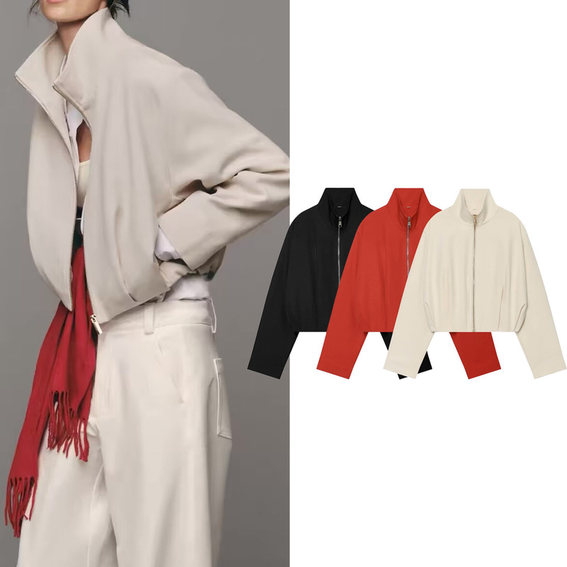 2026 Autumn New European and American Style Stand Collar Zipper Short Jacket for Women, Loose Casual Versatile Bomber Jacket Top 2026 Autumn New European and American Style Stand Collar Zipper Short Jacket for Women, Loose Casual Versatile Bomber Jacket Top