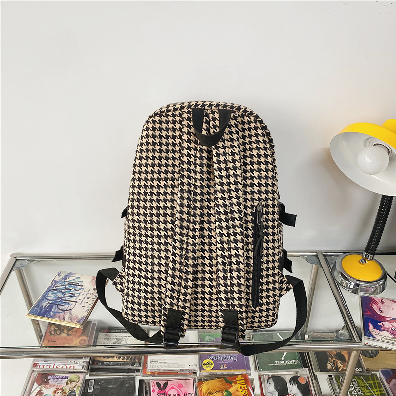 Knitted Backpack For Women Houndstooth Pattern Large Capacity_voghion.com