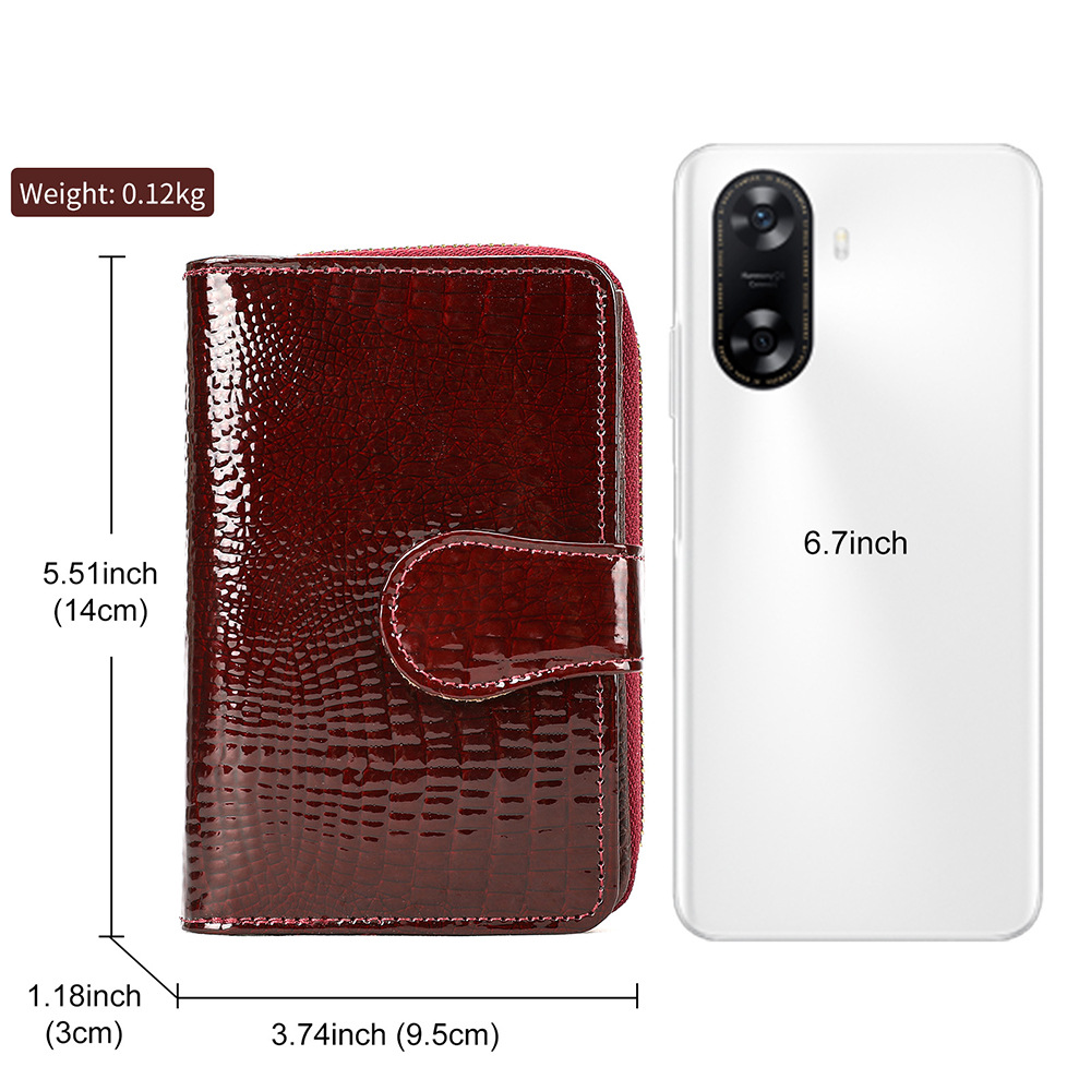 Ví cầm tay nữ da sáng chế cao cấp, sức chứa lớn, phong cách thời trang — Rượu vang đỏ, màu đỏ, màu đen