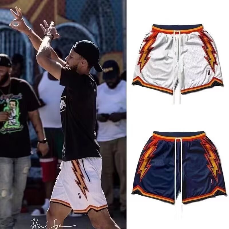 American Double-Layer Lightning Print Quarter Pants Basketball Training Sports Shorts Quick-Drying Moisture-Wicking Pants 2025